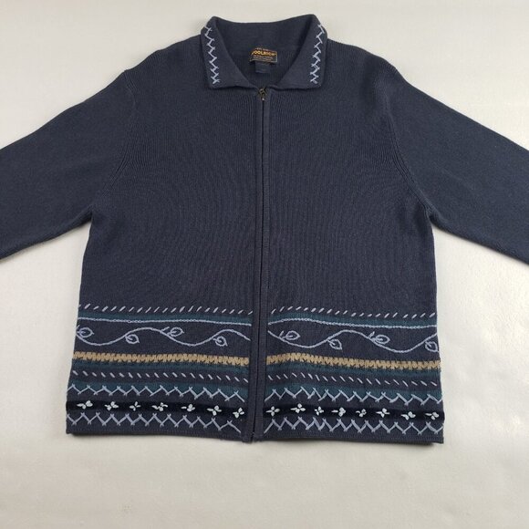 Vintage Woolrich Embroidered Sweater Women Large Blue Full Zip Cardigan Grandma - Picture 2 of 12